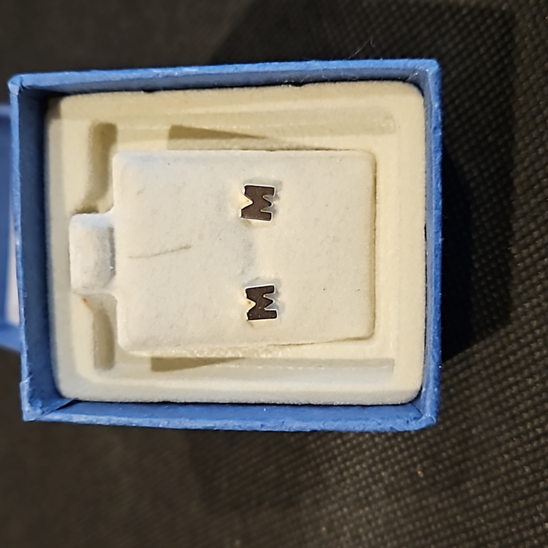 Silver Letter M Post Earrings.